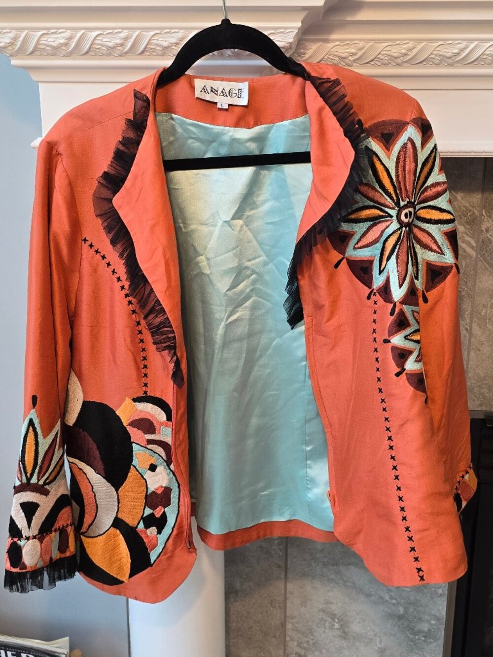 Vintage Anage Silk Wearable Art Jacket Heavy Hand Embroidery Abstract Bohemian